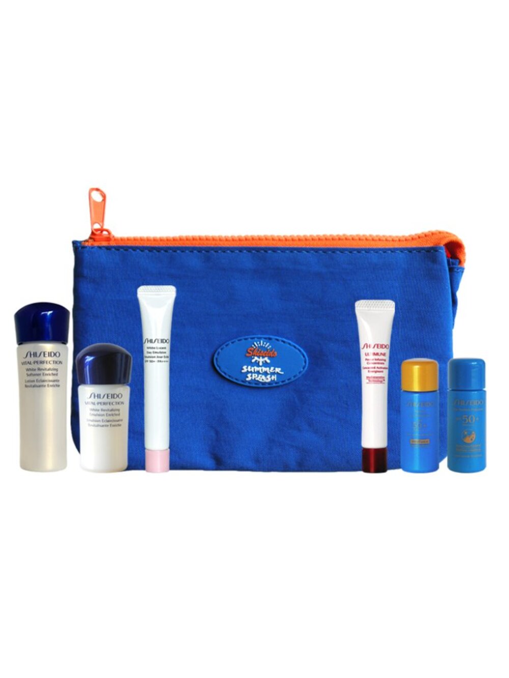 Shiseido 7 PC Gift Set~Vital Perfection ~ White Lucent ~ Sun Screen & Bag Travel